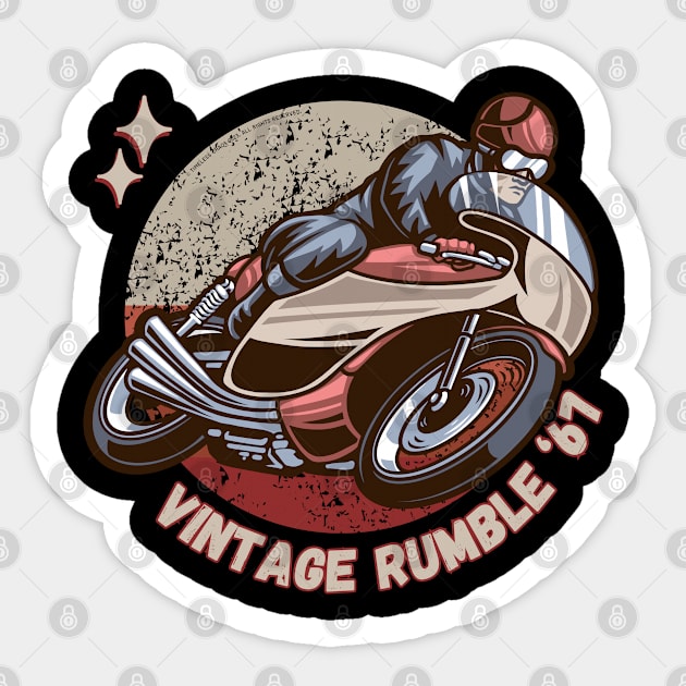 Vintage Rumble '67 Cafe Racer Retro Motorcycle Sticker by Timeless Chaos